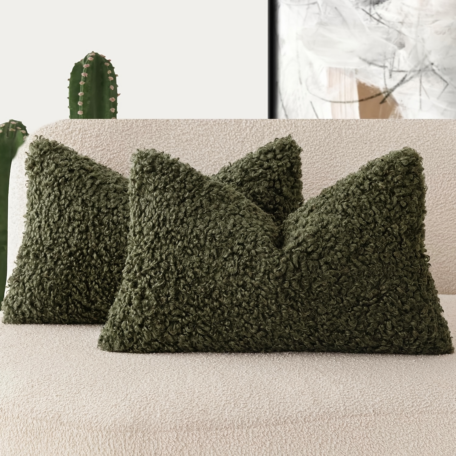 

2pcs Housses de Coussin en Fausse Fourrure Douce Teddy - Vert, Velours pour , Lavables en Machine pour Décoration de Lit & Canapé, Style Contemporain, Polyester, Coussins pour Canapé