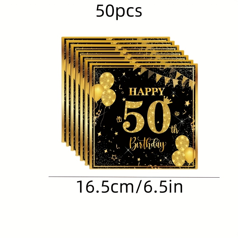 TEMU 50 Sheets Of 30, 40, 50, 60 Birthday Napkins, Black And Golden Lunch Napkins, Napkins, Disposable Party Napkins, Beverage Napkins, Suitable For