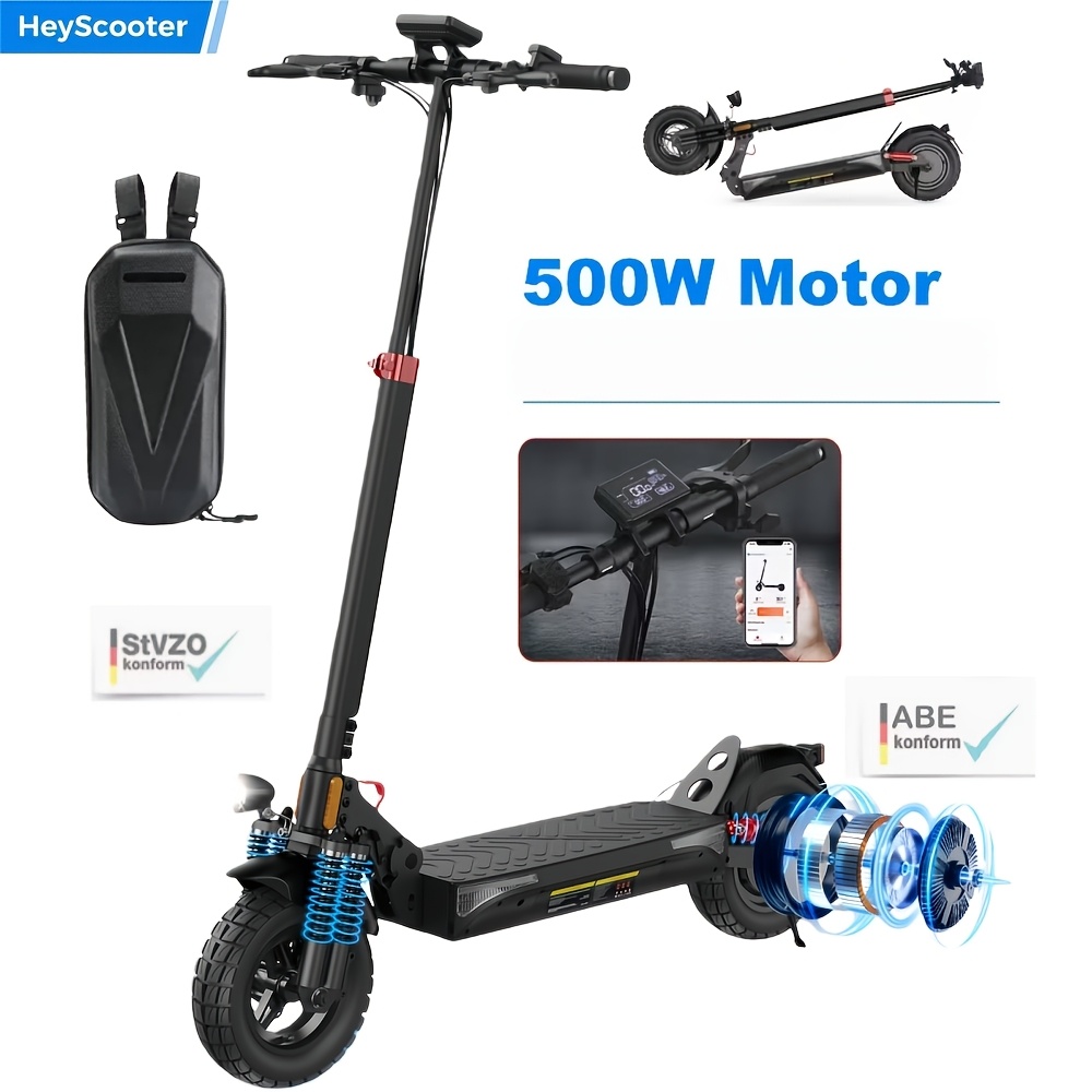 E-scooter With Road Approval, 70 Km Range, 10-inch Off-road Pneumatic Tyres With Absorption System, 48v/12.5 Ah Battery, 500w Motor, App Connection, Foldable E-scooter.