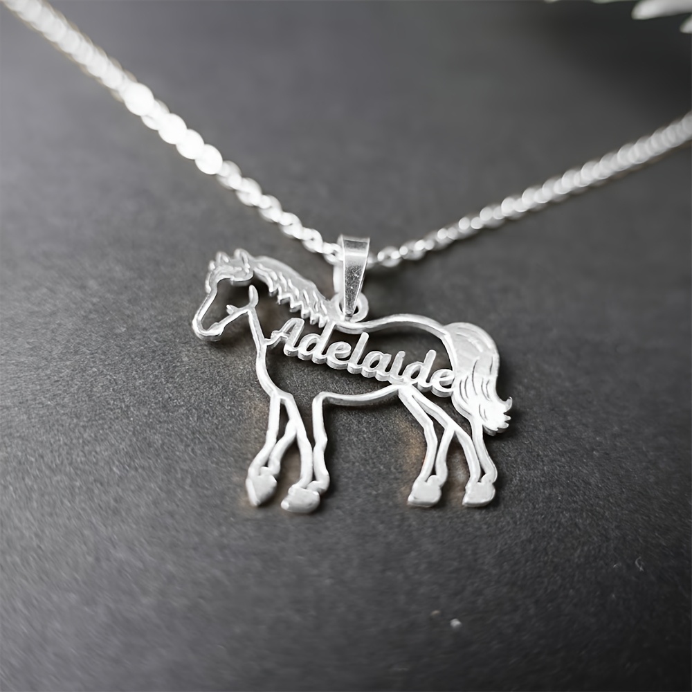 Image of Custom Horse Name Necklace Personalized Racehorse Necklace Stainless Steel Pendant Necklace Daily Additions Women's Popular Jewelry Language To English