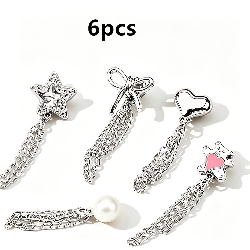 TEMU 6pcs Multi-functional Clothing Clips, For Hem Trimming, Metal Star Heart Bow (random Pattern), Suitable For Shirts, Clothes, Pants, For Trimming