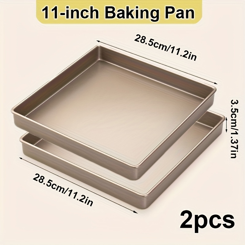 Image of 2pcs 11-inch Baking Sheet Pan, Square Jelly Roll Bakeware For Oven Roasting Meat Bread Pizzas Pastries 11.02" X 11.02" X 1.4" ( Golden)