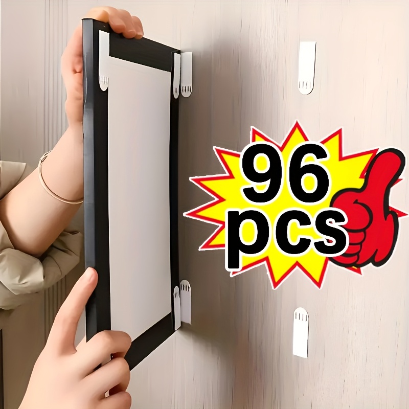 TEMU 96pcs Punch-free Hanging Film-hanging Strip, Easy-to-use Double-sided Hook And Loop, Of The Photo Frame Hanging Belt, And Remove, Suitable For