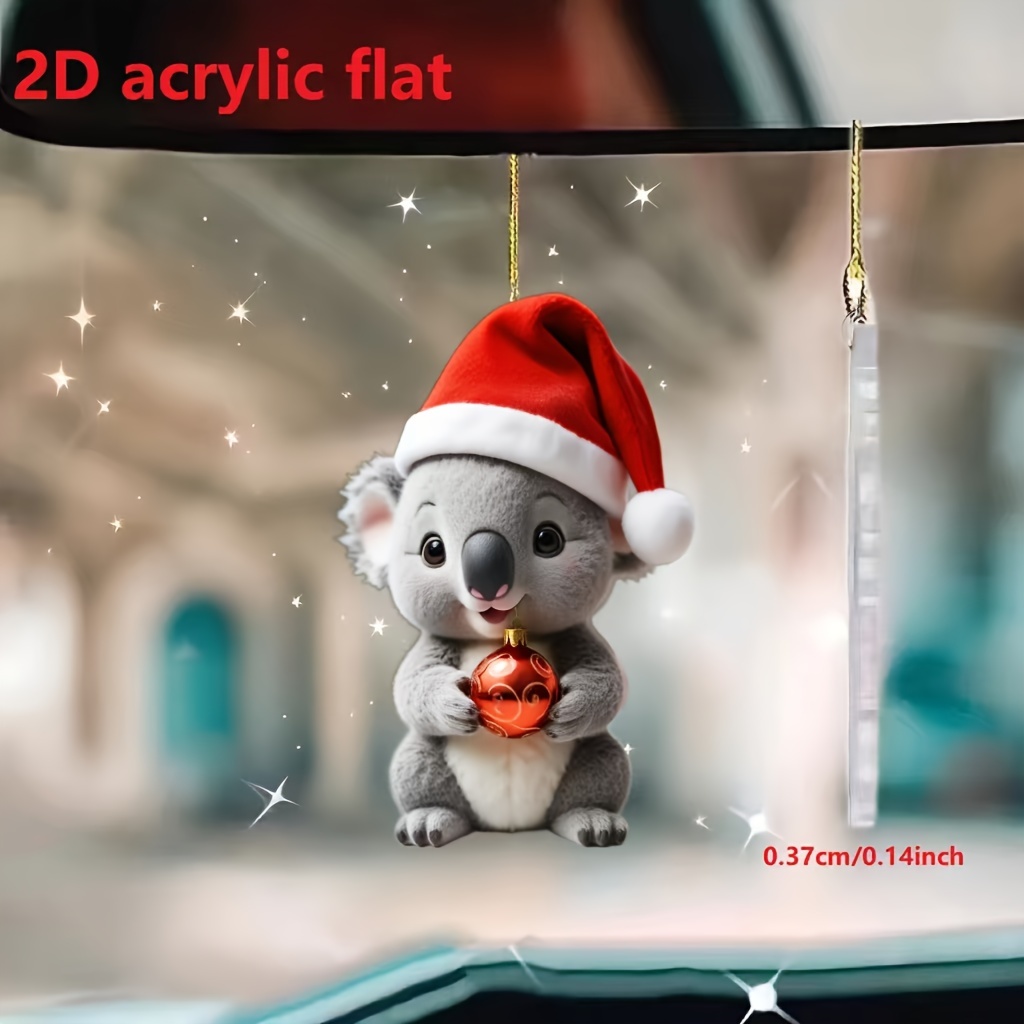 

2d Acrylic Flat Koala Christmas Ornament - Car Mirror, Tree, Or Keychain Decor - No Feathers, No Power Required