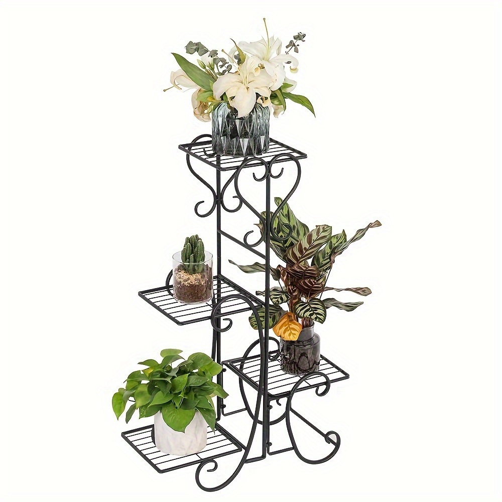 TEMU Présentoir à plantes contemporain à 5 niveaux en fer, idéal pour les pots de fleurs dans , les terrasses et les intérieurs de maison