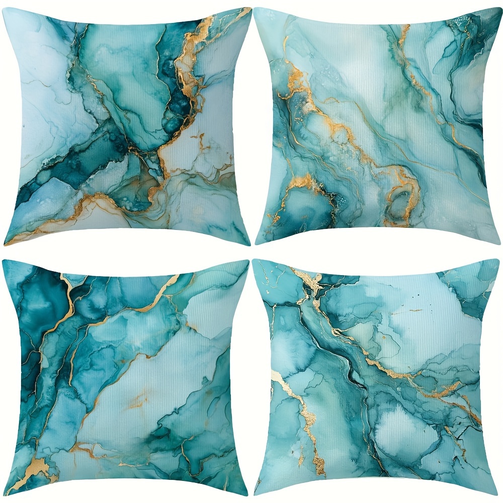 

4-pack Polyester Pillow Covers, Turquoise Aqua Marble Design, Double-sided Winter Decor, Farmhouse Sofa Cushion Cases For Thanksgiving, Christmas Party, No Insert Included - Qy11- 93-96