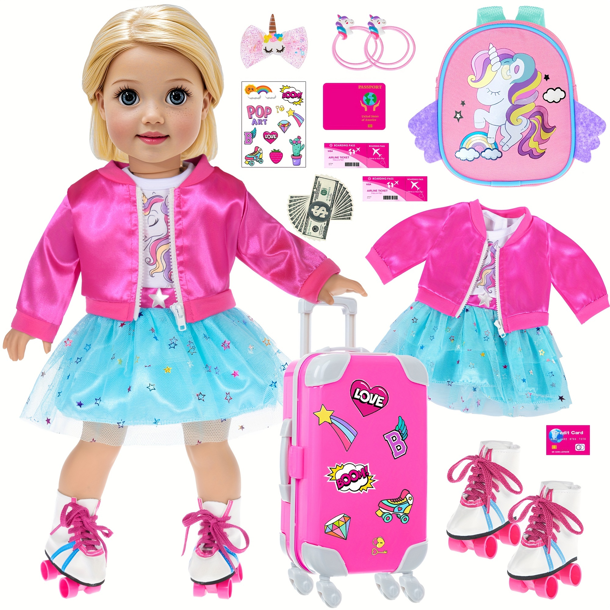 

(no Doll) Doll Clothes And Doll Accessories Luggage Set , , Dresses, Backbag, , Hairband, Etc.halloween Christmas