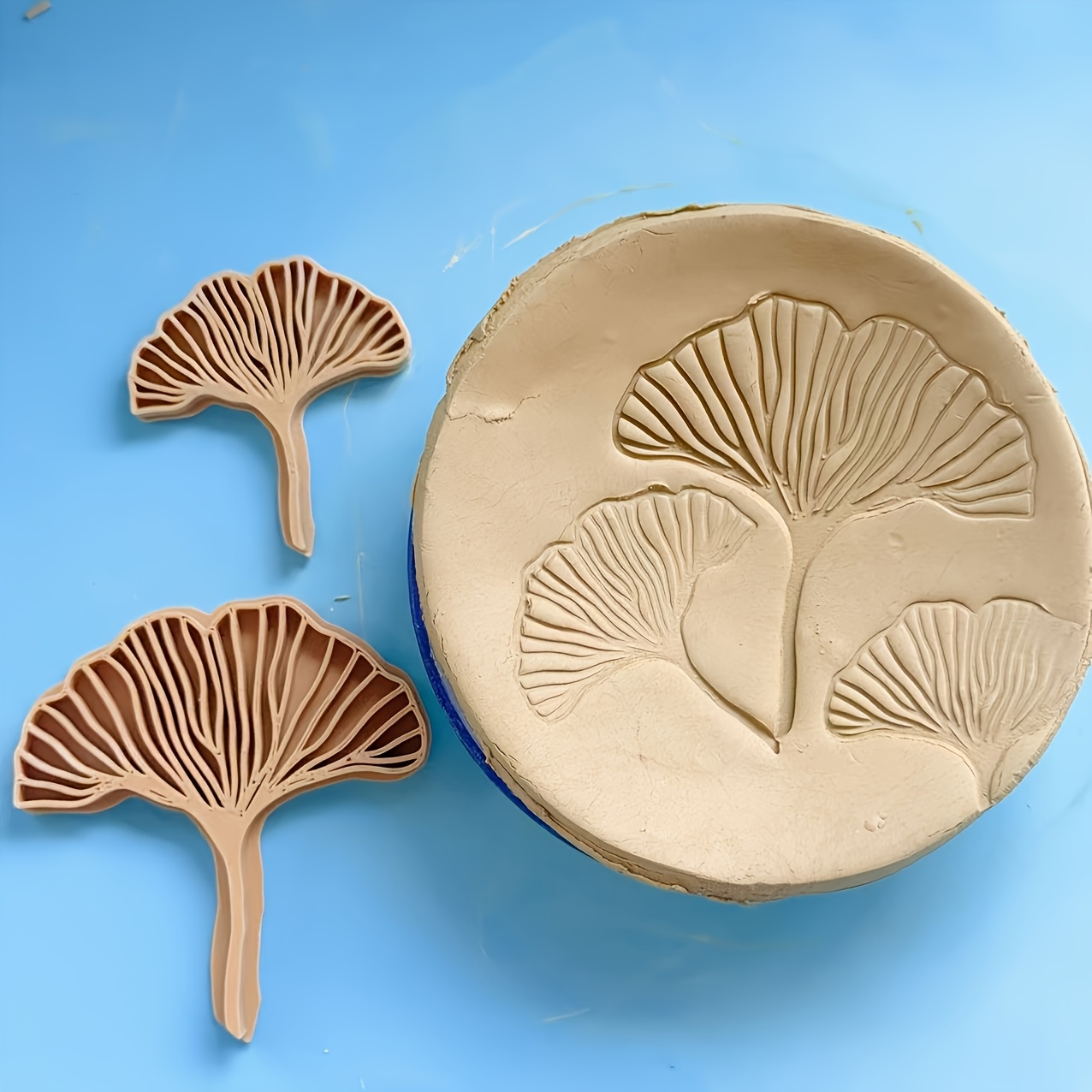 TEMU Set de 2 moules à tampon en céramique de feuille de plante, 2 tailles différentes, design , texture , de presser des de feuilles de ginkgo de