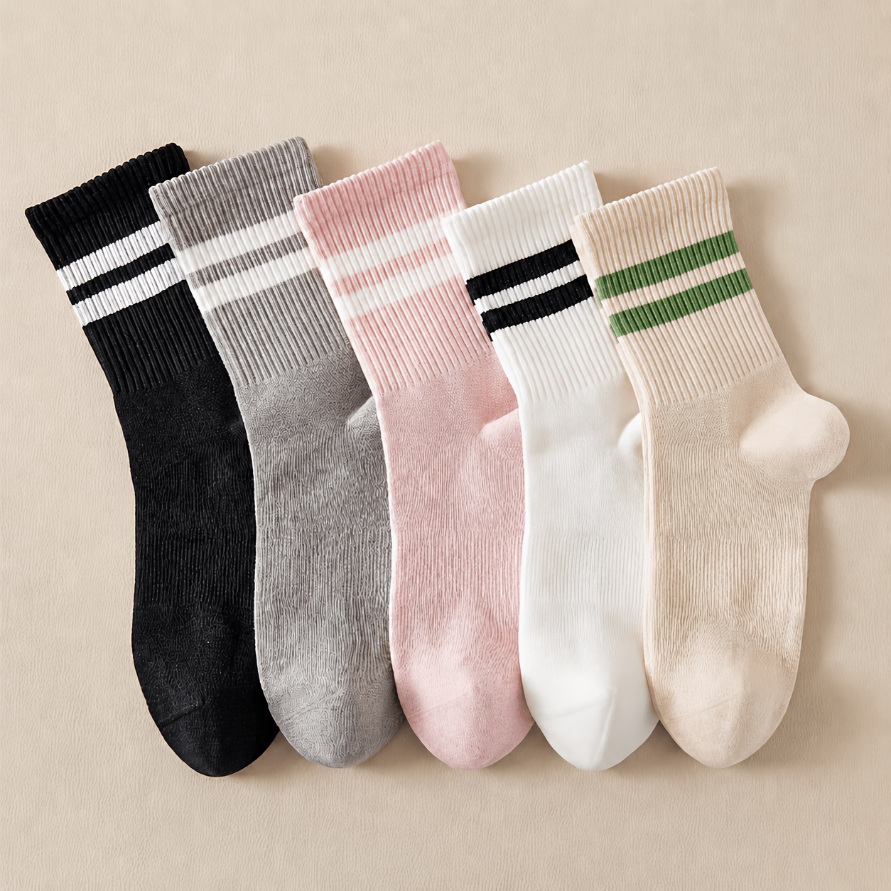5 Pairs Of Two-bar Striped Sports Fashion Versatile Comfortable Breathable Sweat-absorbent Non-stinky Anti-pilling Women's Mid-tube Socks