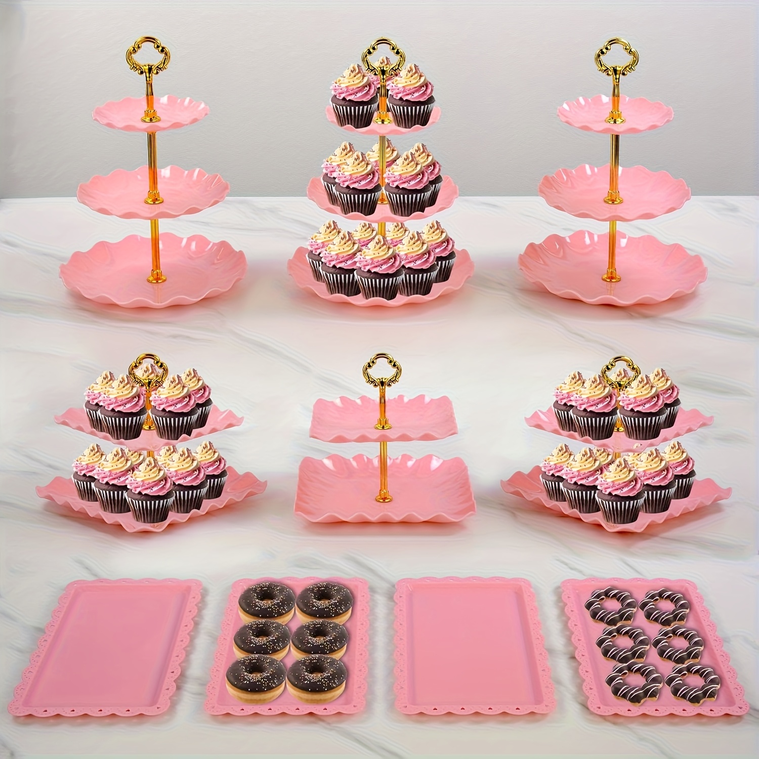 TEMU This 10pcs Cake Stand And Tray Set Includes 3 Double-tier Cake Stands, 3 Triple-tier Cake Stands, And 4 Trays. Perfect For Birthday Parties,