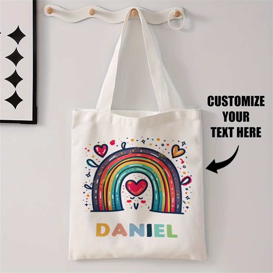 

Personalized Canvas Tote Bag With Rainbow Print – Customizable Text, , Polyester Material, Fixed Shoulder Straps, No-closure Unlined For & Commuting, Hand Wash – Ideal Gift For (1pc)