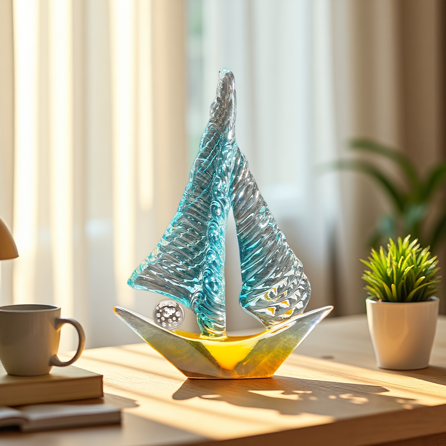 Artistic Resin Sailboat Ornament - Nautical Home & Office Decor