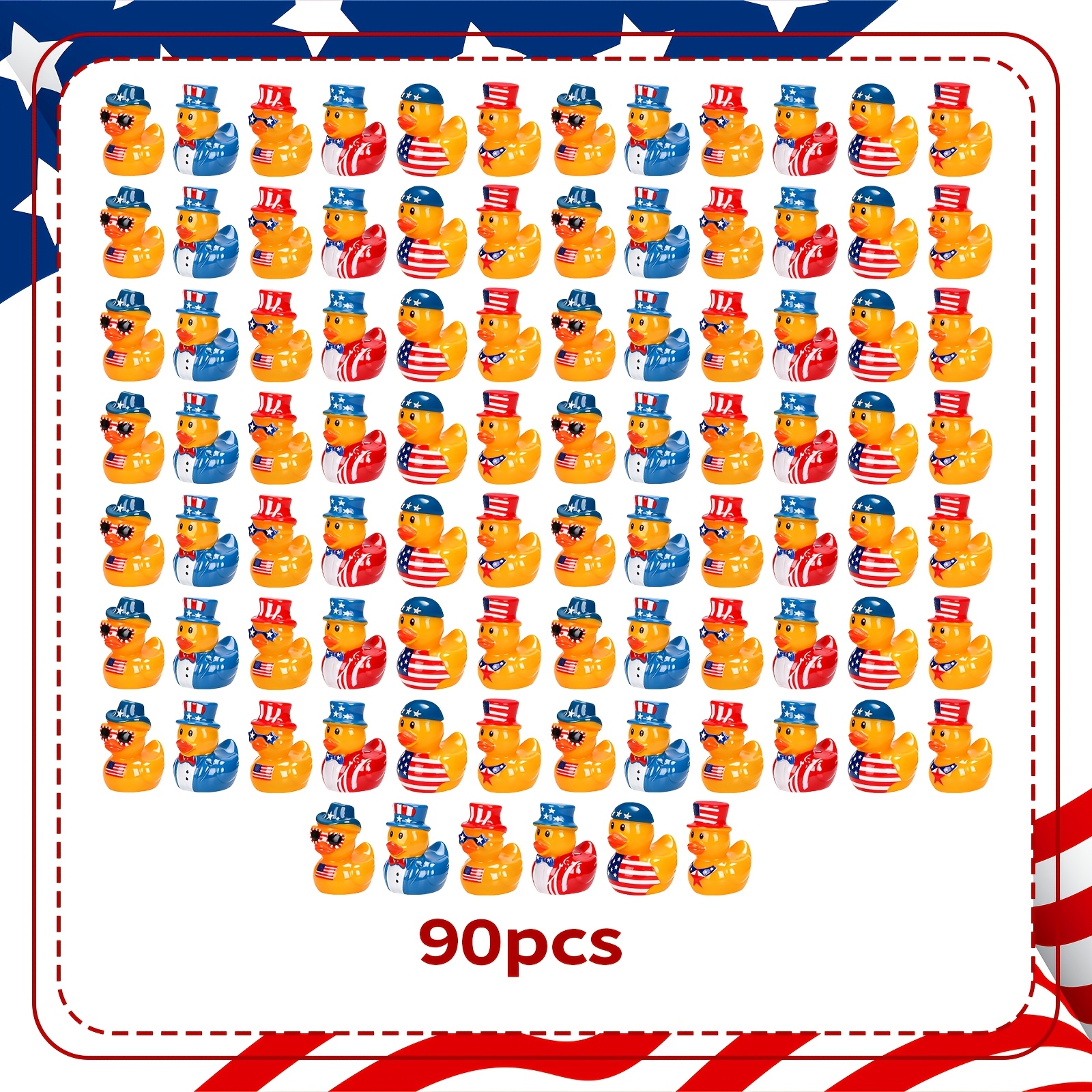 TEMU 60/90pcs July 4th Patriotic Theme Mini Ducks, 6 Different Styles Of Small Resin , Miniature Statues With Themes Such As Flag And Hat, Garden
