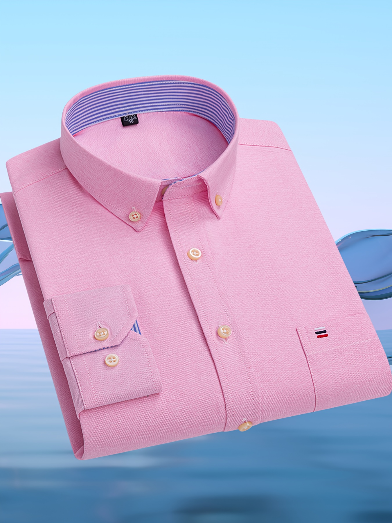 قميص رجالي عصري كاجوال بأكمام طويلة من قماش أكسفورد | مطرز، بأزرار، مناسب للعطلات وعصرية، متوفر بألوان متعددة