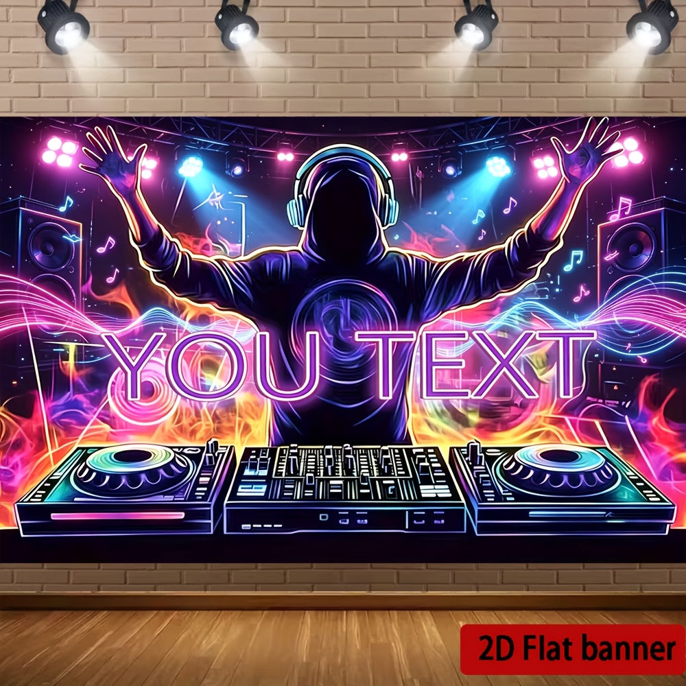 TEMU 2d Flat, 2d Flat - 2d Flat, 2d Flat - 1pc Custom Dj Theme 2d Flat Banner For Personalized Party Decoration, Suitable For Dj Events And