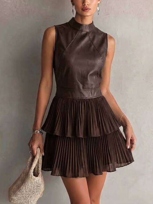 item picture womens sleeveless short dress double layer chiffon skirt and bodycon short skirt suitable for nightclub party wear