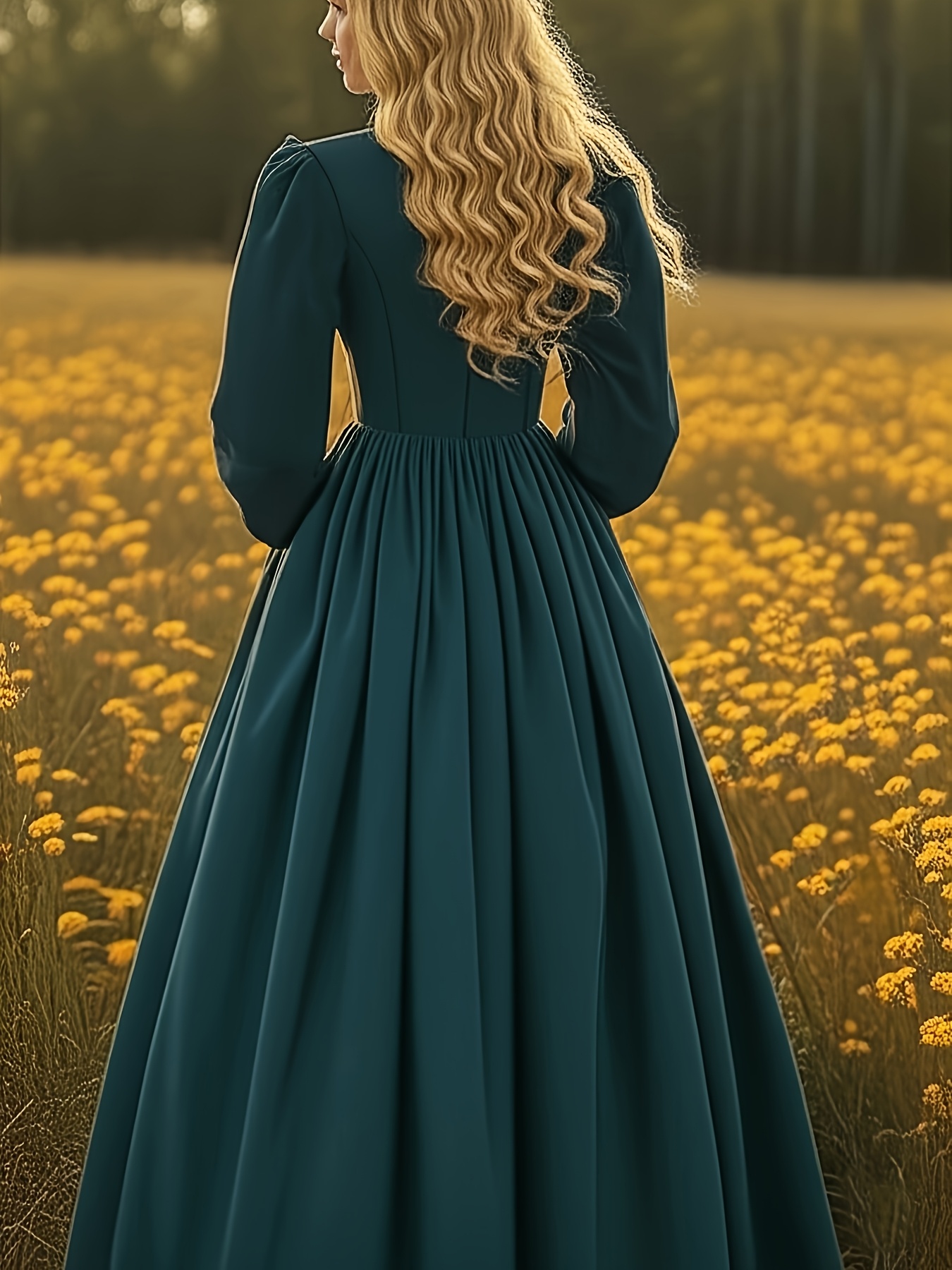 vintage dark green style long dress lantern sleeves - Temu Oman