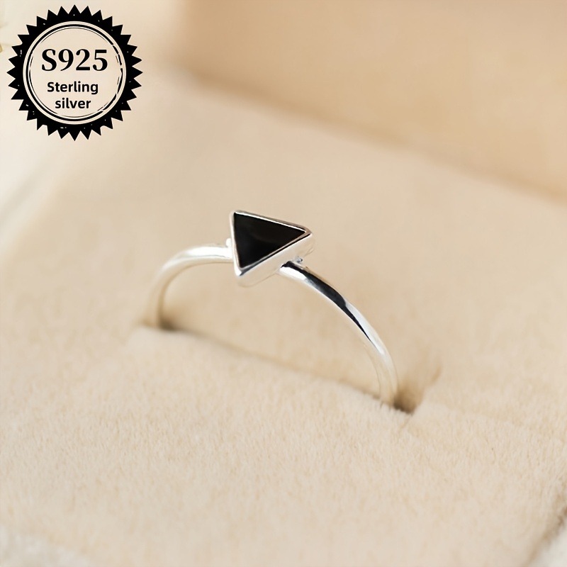 

S925 Ring Women Sweet Geometric Ring Ring Black About 1.9g/0.07oz