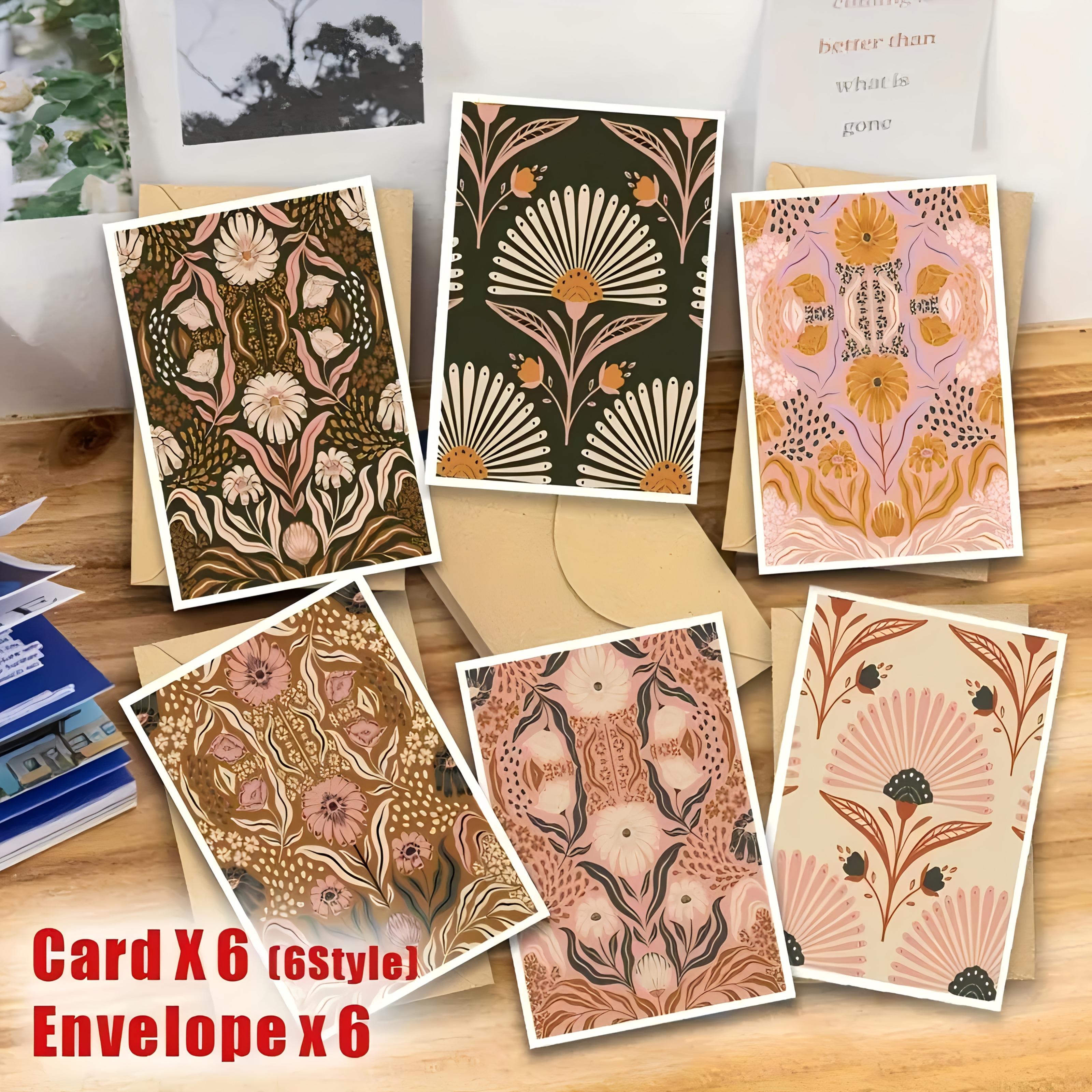 Image of 12 Vintage Mid-century Art Blank Greeting Cards With Envelopes, Elegant Light Brown And Black , For | Greetings Thank You Message Note Cards | Suitable For Christmas, Valentine's Day, Easter, Birthday
