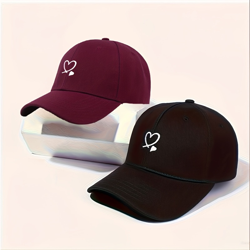 E-shop 2er-Pack Baseballkappen mit doppeltem Herz-Embroidering, geeignet für Outdoor-Freizeit und Urlaub