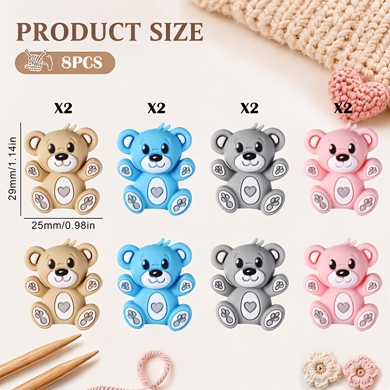 TEMU 8pcs Cute 3d Bear Animal Beads Knitting Needle Stoppers, Needle Tip Protectors, Prevent Stitches From Slipping, Knitting Additions For Crochet,