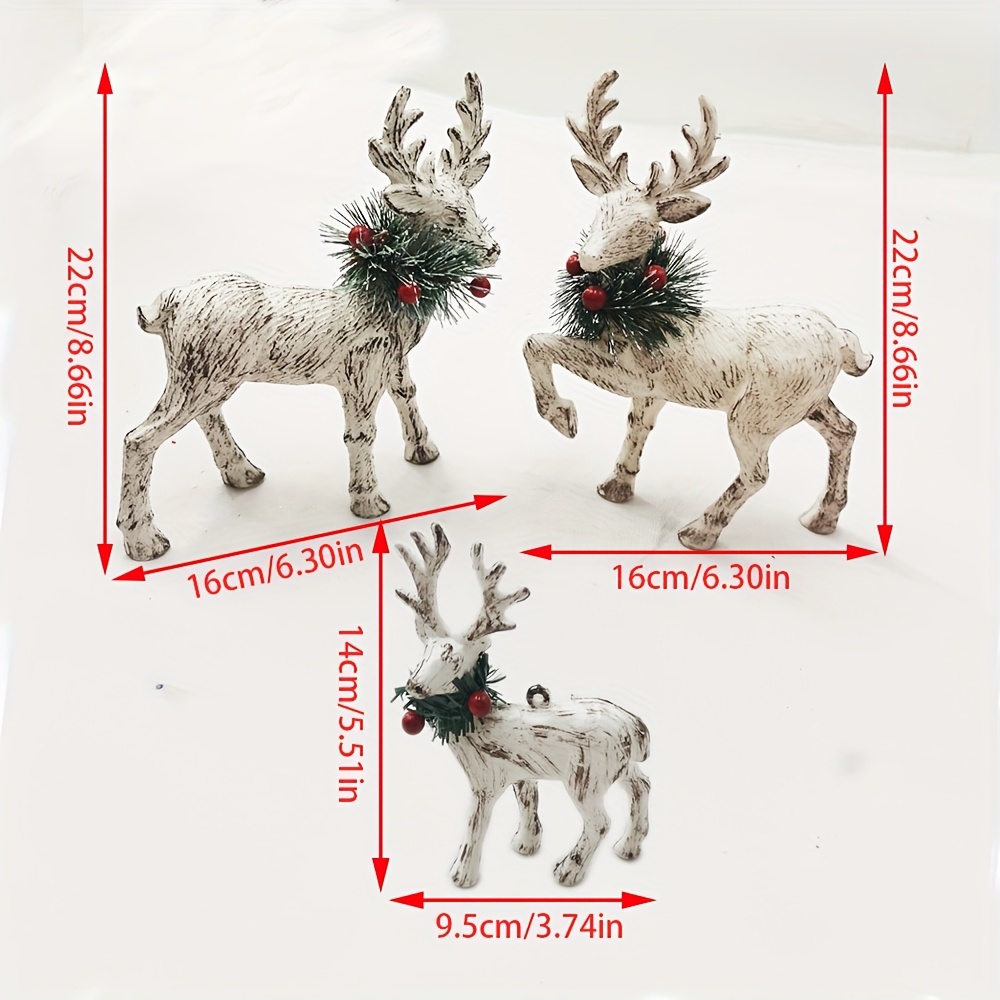 TEMU 3pcs Luxury Reindeer Statue Decorations - Elegant & Reindeer Figurines With Antlers, Durable Plastic Christmas Centerpieces For Home, Living