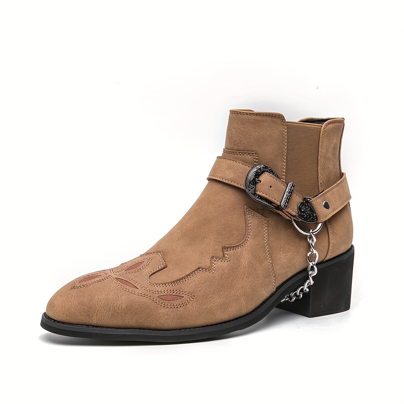 

Men' Pointed Toe Cowboy Boots, Stylish Western , Chunky Heeled Slip-on Short Boots For Men.