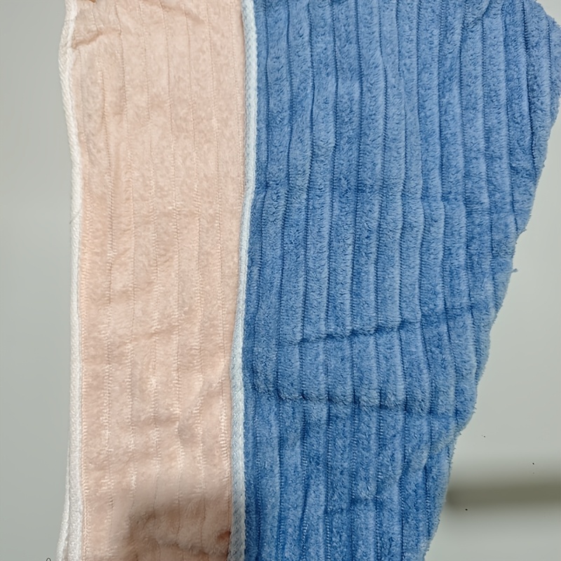 TEMU 2pcs Powder Blue Dual-tone Striped Coral Fleece Hair Towel, Upgraded Thickened Fabric With Strong Water Absorption, Quick-drying Hair Care,