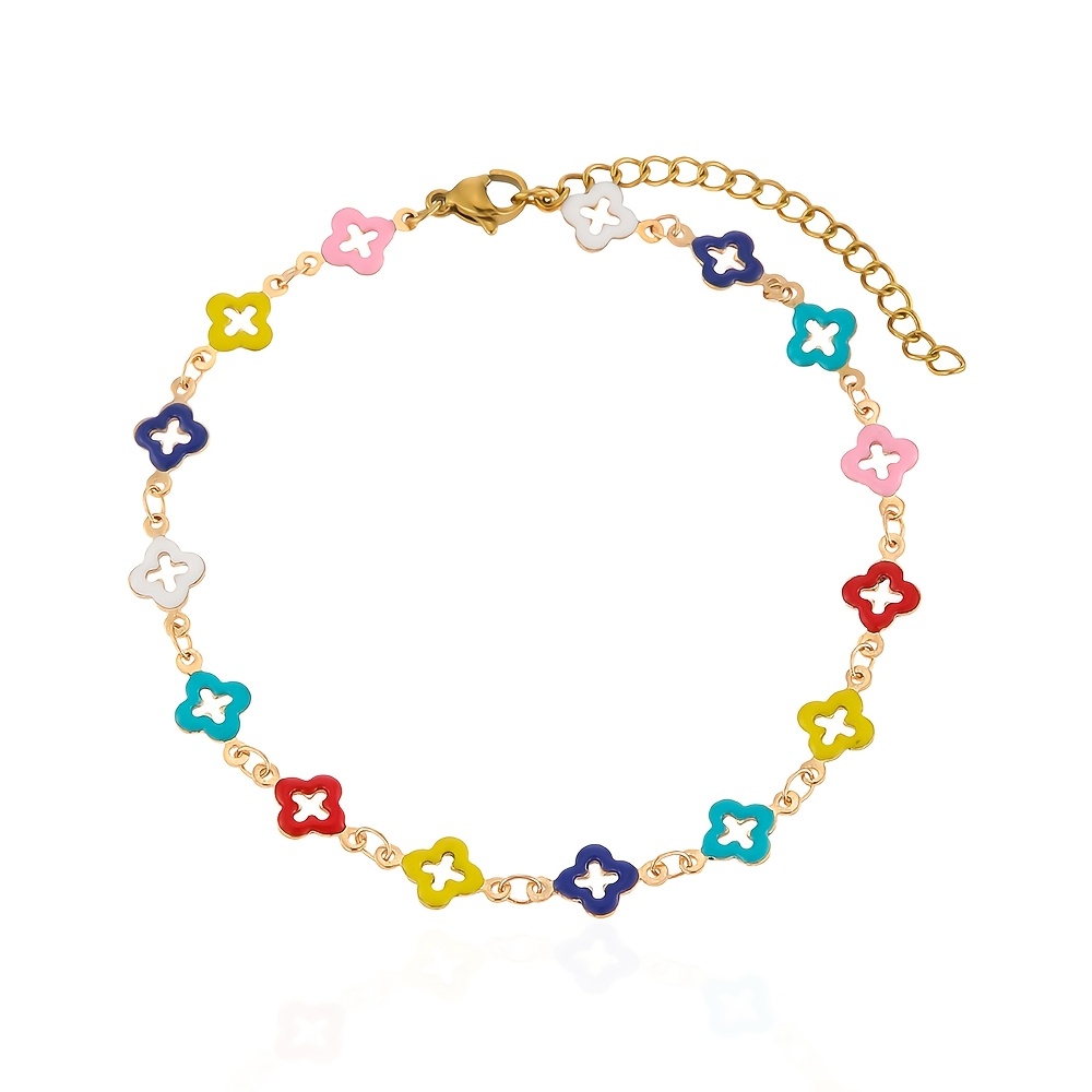 Women's Multicolor Cross Copper Anklet, Bohemian Style