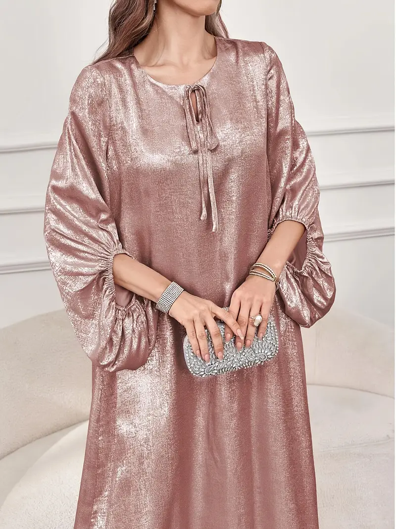 elegant plus size long sleeve midi dress tie waist metallic - Temu elegant plus size long sleeve midi dress tie waist metallic - Temu