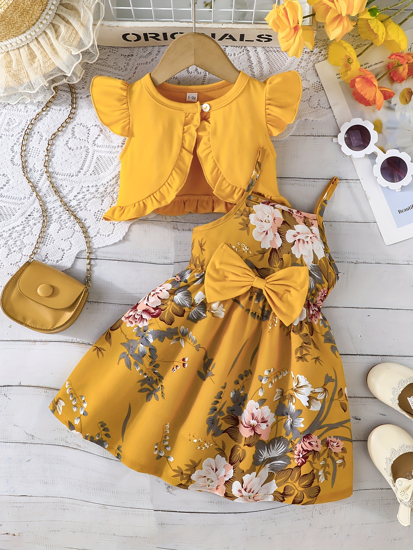 girls' summer set cute floral print shoulder Temu Pakistan