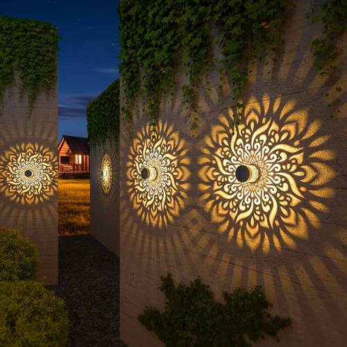 1 2 4 pack solar fence lights mandala outdoor wall lamp solar outdoor wall lights metal solar powered deck step lights mandala theme fence solar light for patio backyard yard decor mothers day gift