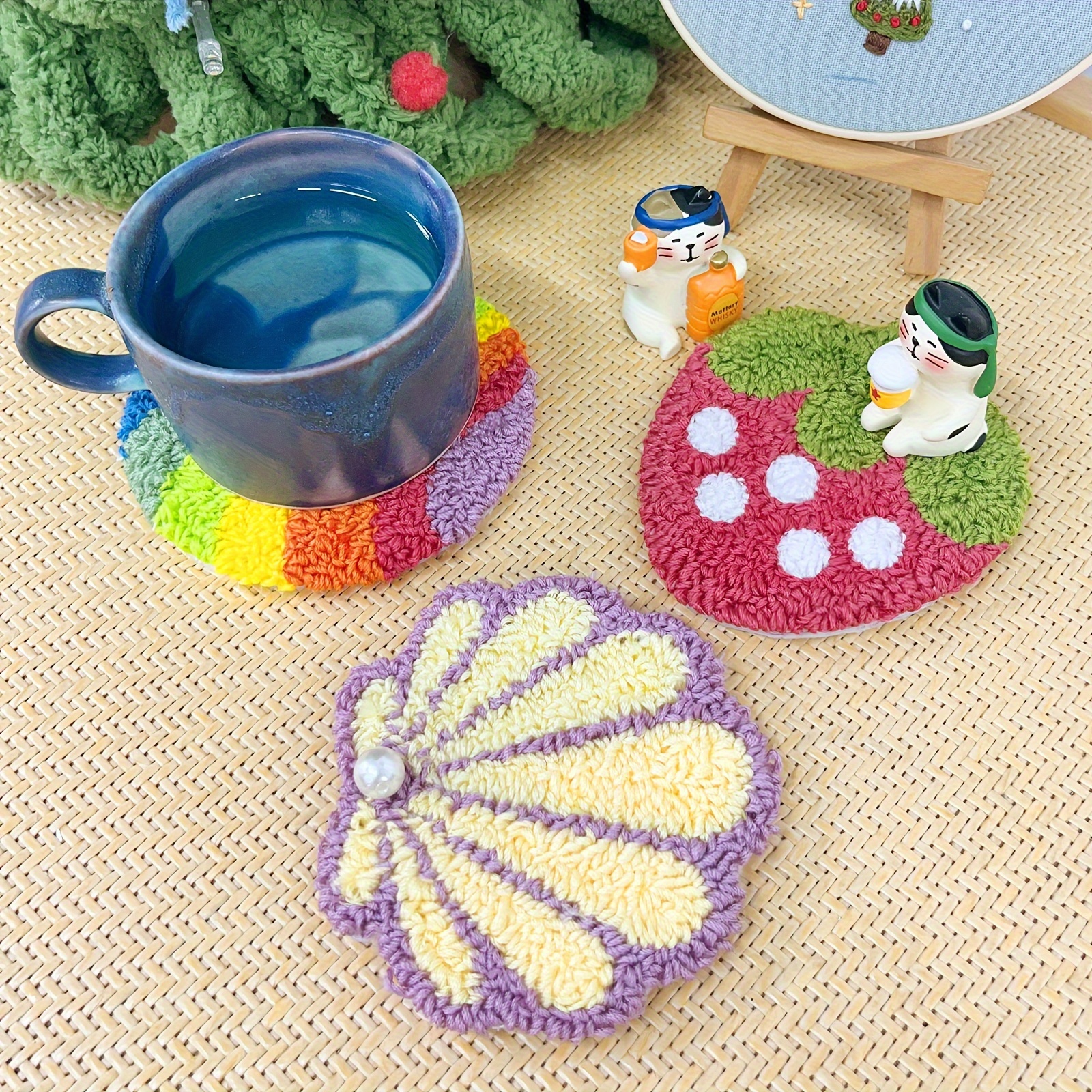 Set Of 3 Embroidery Threads For Punch Needle Projects, Suitable For Coasters Or Refrigerator Magnets