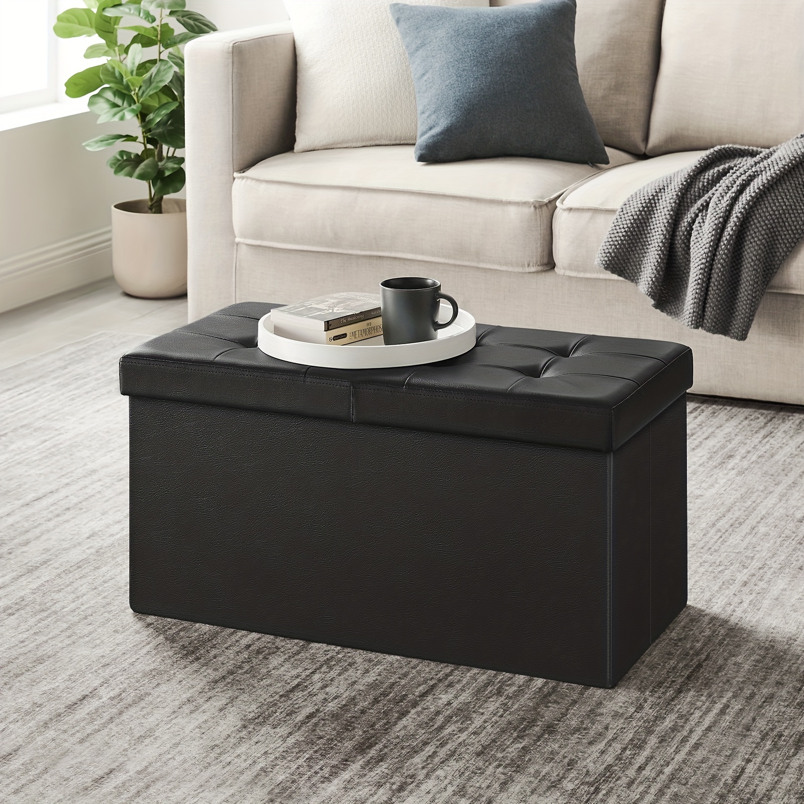 

Songmics 30 Inches Folding Storage Ottoman Bench With Flipping Lid, Storage Chest Footstool, Faux Leather