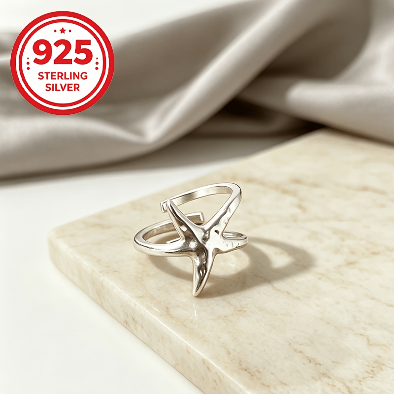 Women's 925 Silver Adjustable Starfish Ring, Gift for Couples
