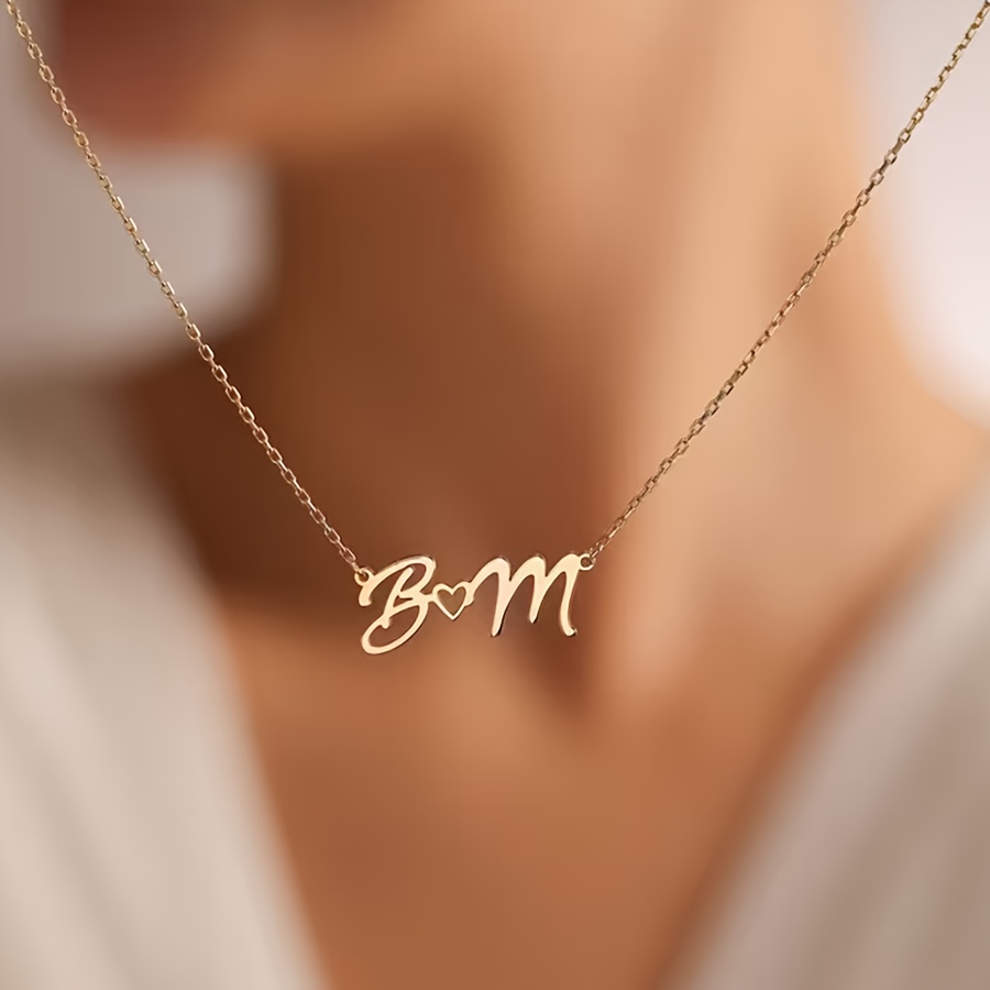 custom b m monogram necklace elegant double letter design Temu