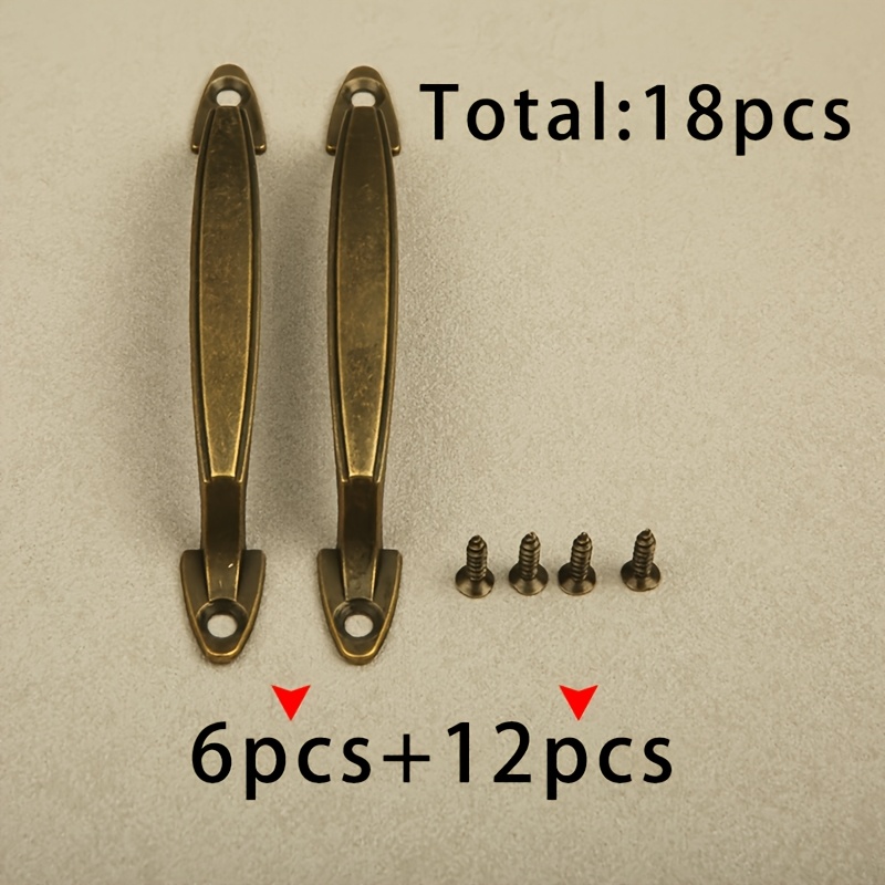 TEMU 6 Long Pull Handles + 12pcs Of 3x12 Bronze Screws, Totaling 18pcs. Bronze European-style Long Pull Handles, Vintage Rustic Style Double-hole