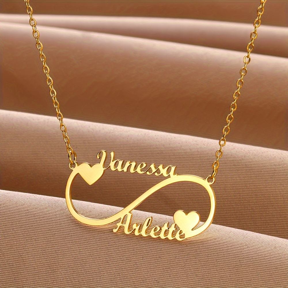 

Love Infinity Custom Double Name Pendant Necklace Simple Style Stainless Steel Neck Chain Jewelry Daily Wear Accessories
