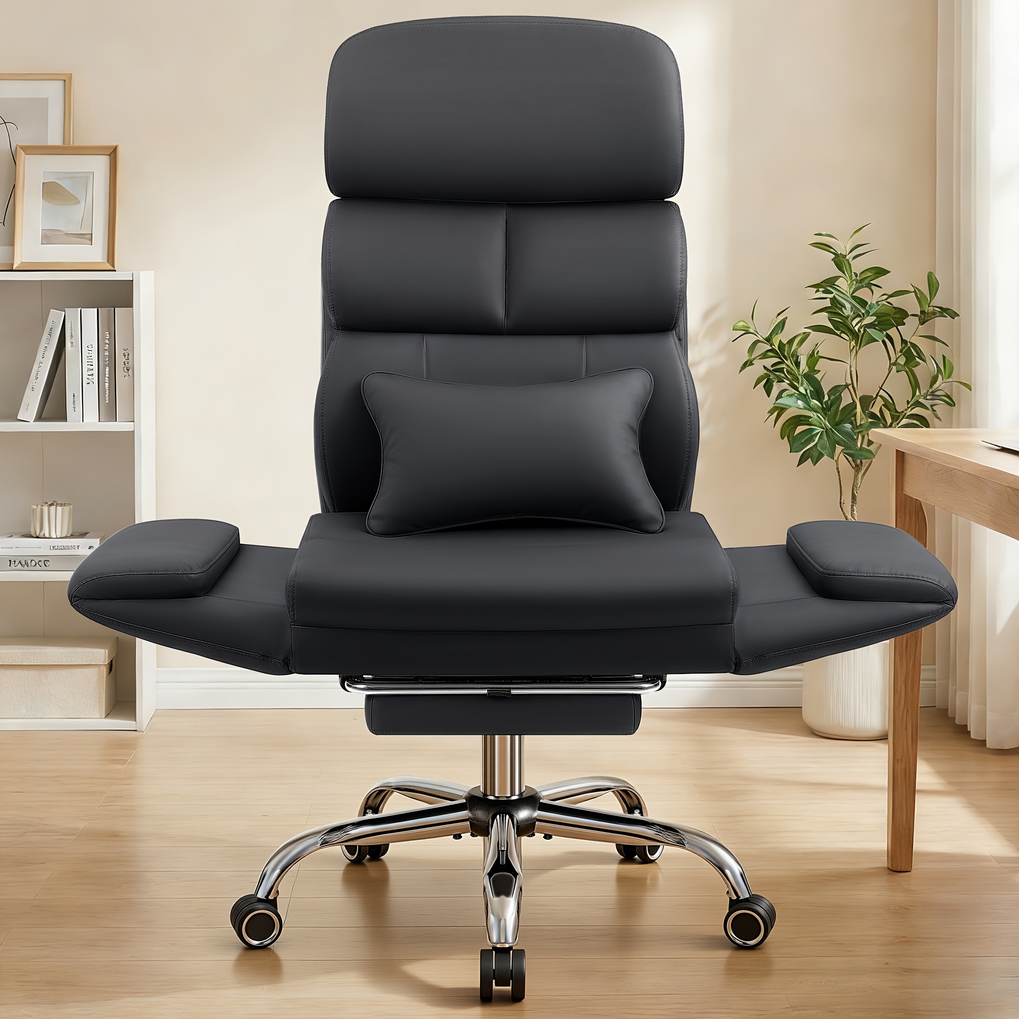   heavy duty big tall executive office chair with footrest pu wide base swivel chair reversible armrests 135 tilt lumbar support suitable for gaming for back to school gift grey