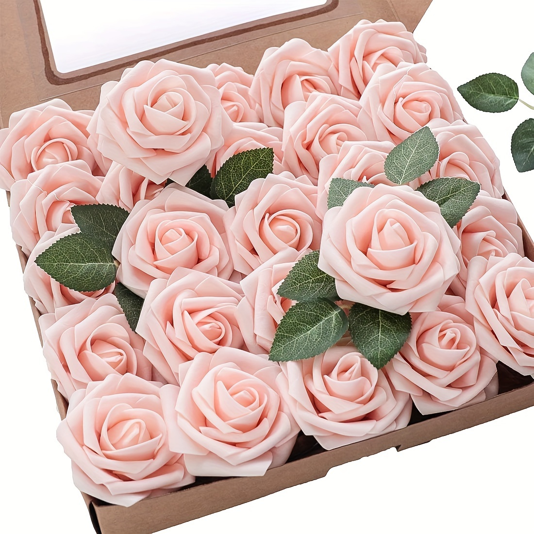 

25pcs Artificial Flowers True Color Foam Fake Roses With Stems Diy Wedding Bouquet White Bridal Shower Center Arrangement Party Table Decoration