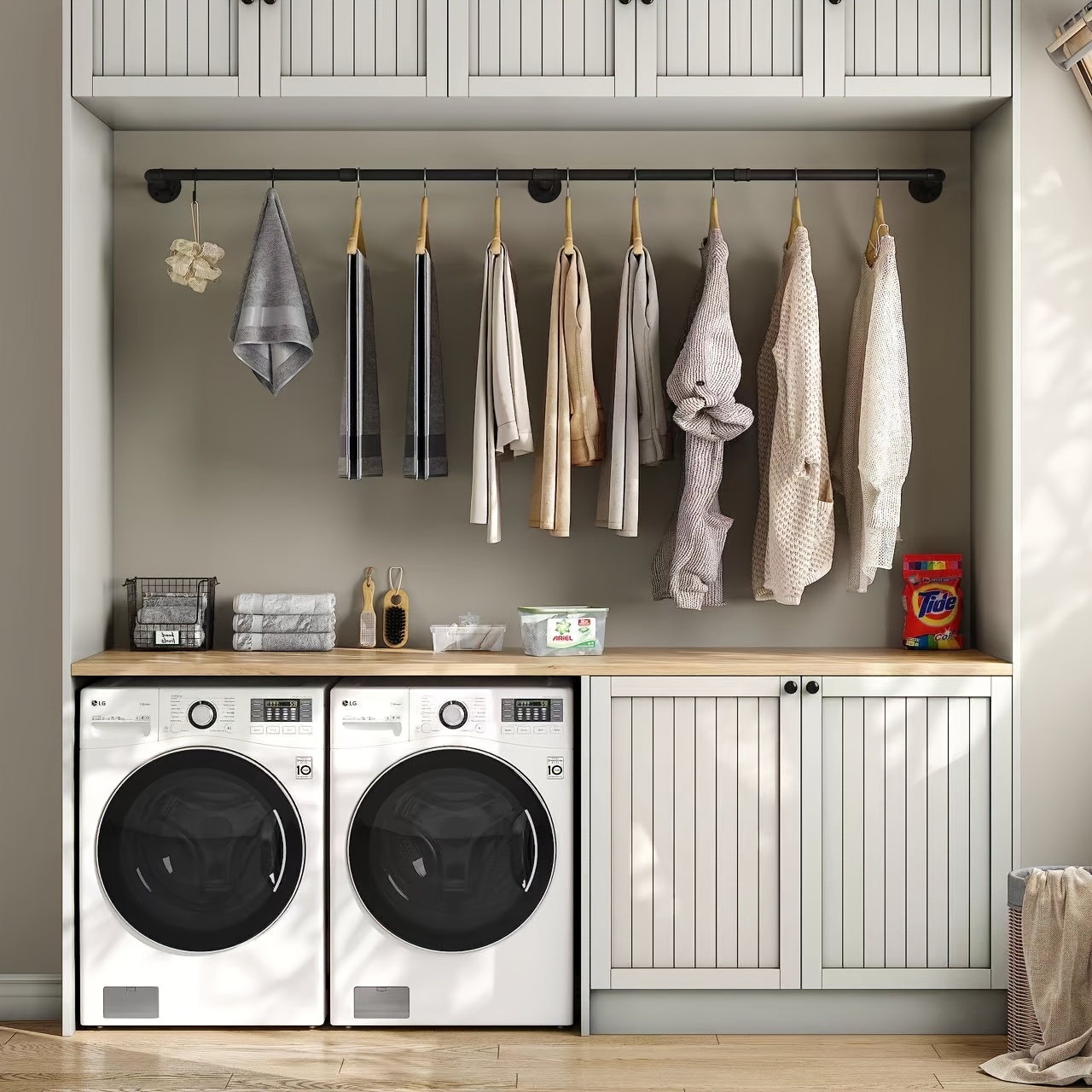 Laundry Room Wall Mounted Clothes Rail Black Industrial Pipe