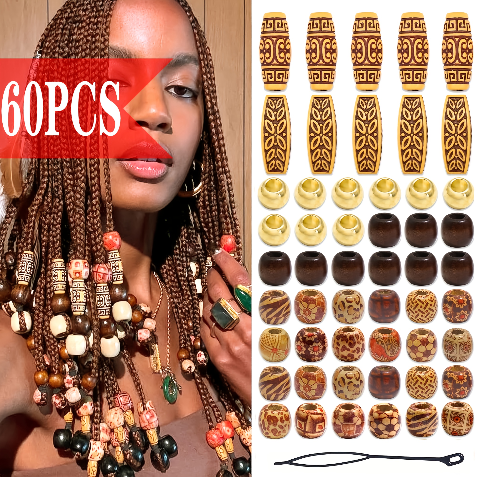60 Beads For Braids, Dreadlocks And Dreadlocks, Additions, Cute Round Loose Braids For Decoration, Crafts, For Women And Men
