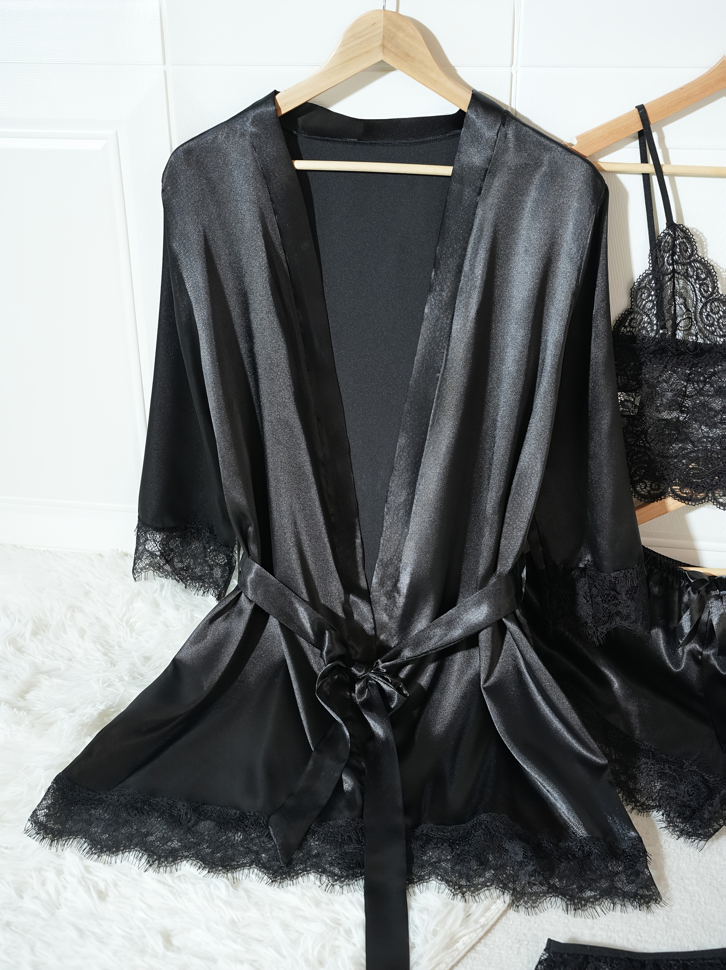 Conjunto de Pijama Elegante Estilo Palacio para Damas, Tela Suave, Cómodo, Ropa Interior y Camisón, Juego de 4 Piezas