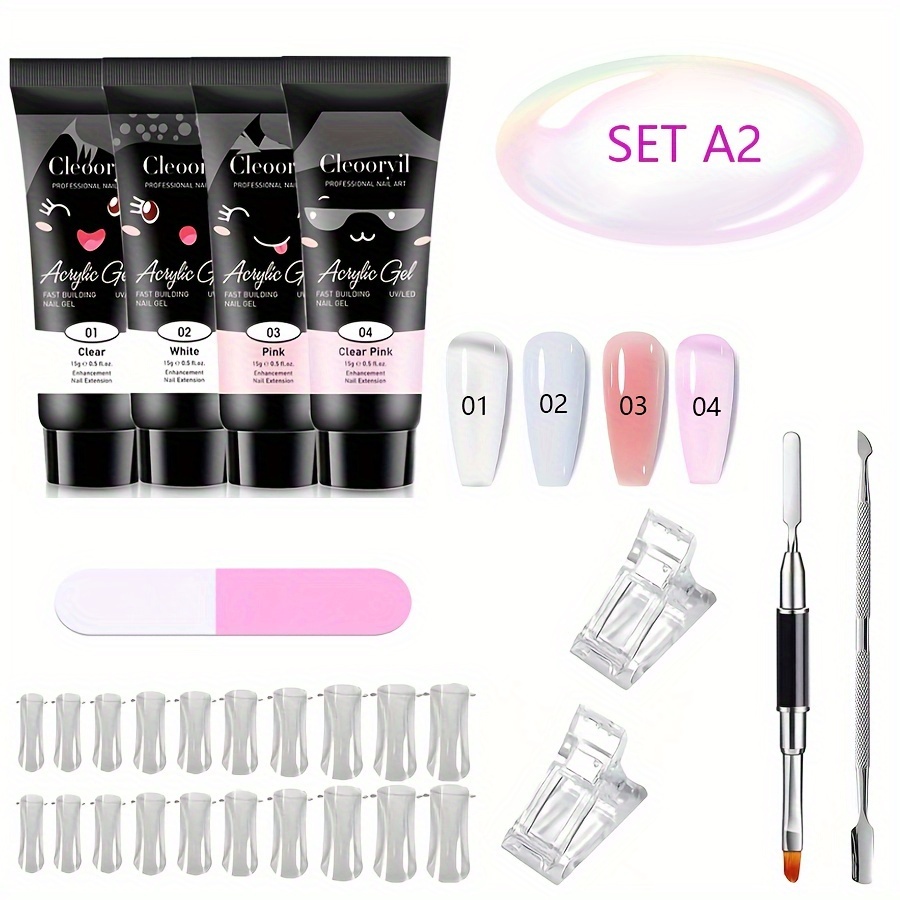 

Acrylic Gel Nail Extension Kit, With Dual-end Brush, Nail Forms, And Nail File For Home Manicure