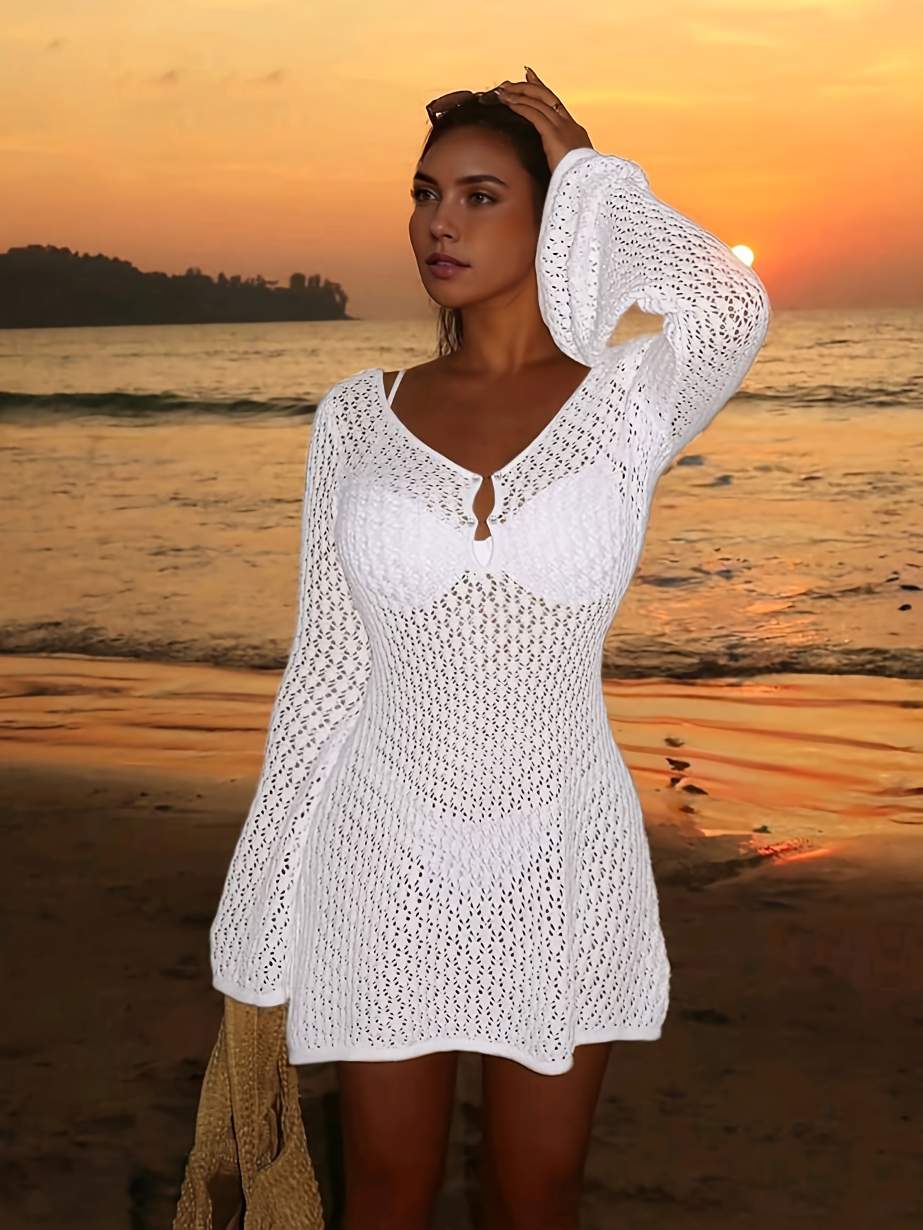 Hollow Out Design Long Sleeve Beach * Dress