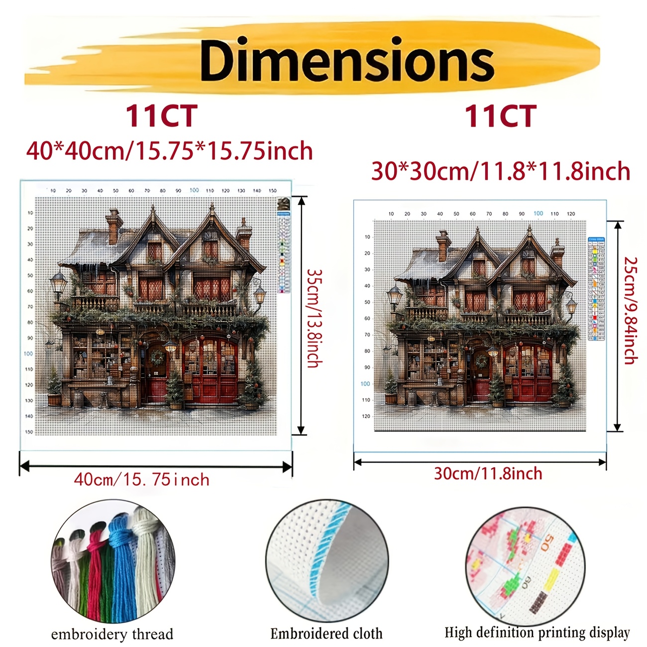 Cross Stitch Printed Kit, Frameless, Christmas Decor Small Shop Pattern
