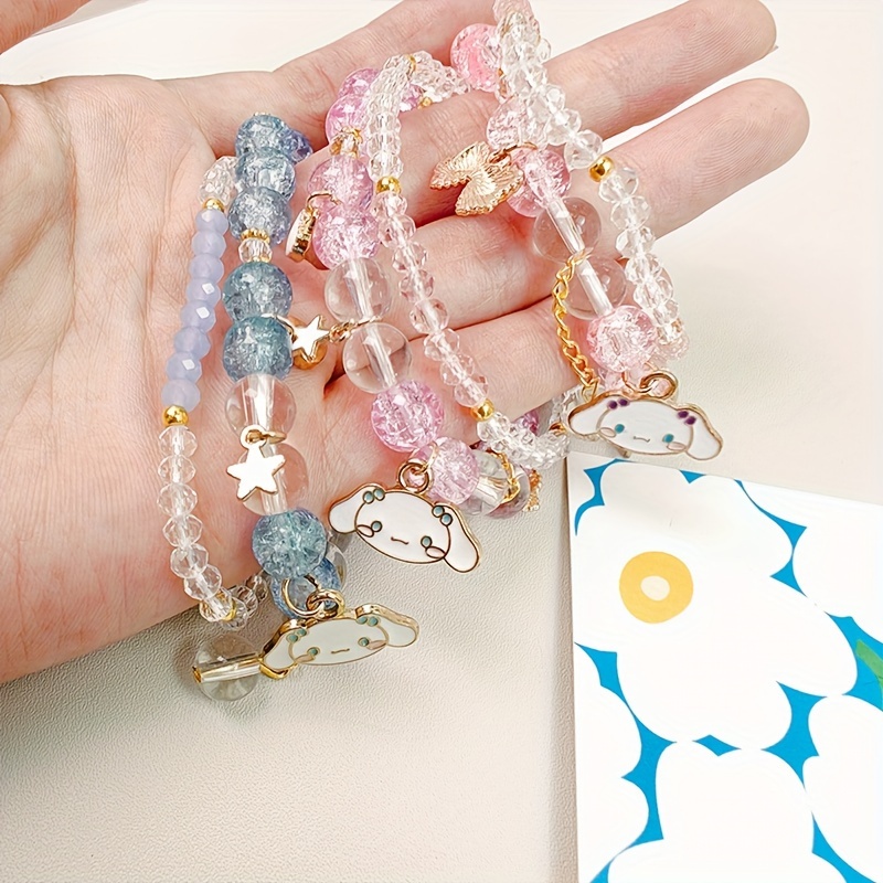

Sanrio Authorized Cinnamoroll Crystal Bracelets, Elegant & Cute Style, Clear Beaded Charm Jewelry, Match Daily Outfits, Party Decor