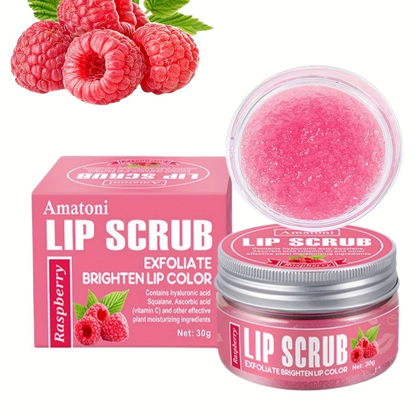 

Raspberry Lip Scrub 30g, Exfoliating And Lip Care, 24-hour Deep Moisturization, Hydrating Formula With Hyaluronic Acid For Soft And Radiant Lips Dark Lip Corrector