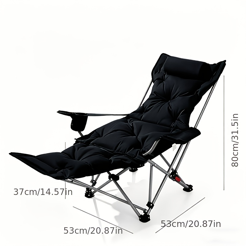 TEMU Adjustable 4-position Folding Camping Lounge Chair, Padded Reclining Chair With Footrest, Cup Holder And Headrest, Portable Outdoor Recliner For