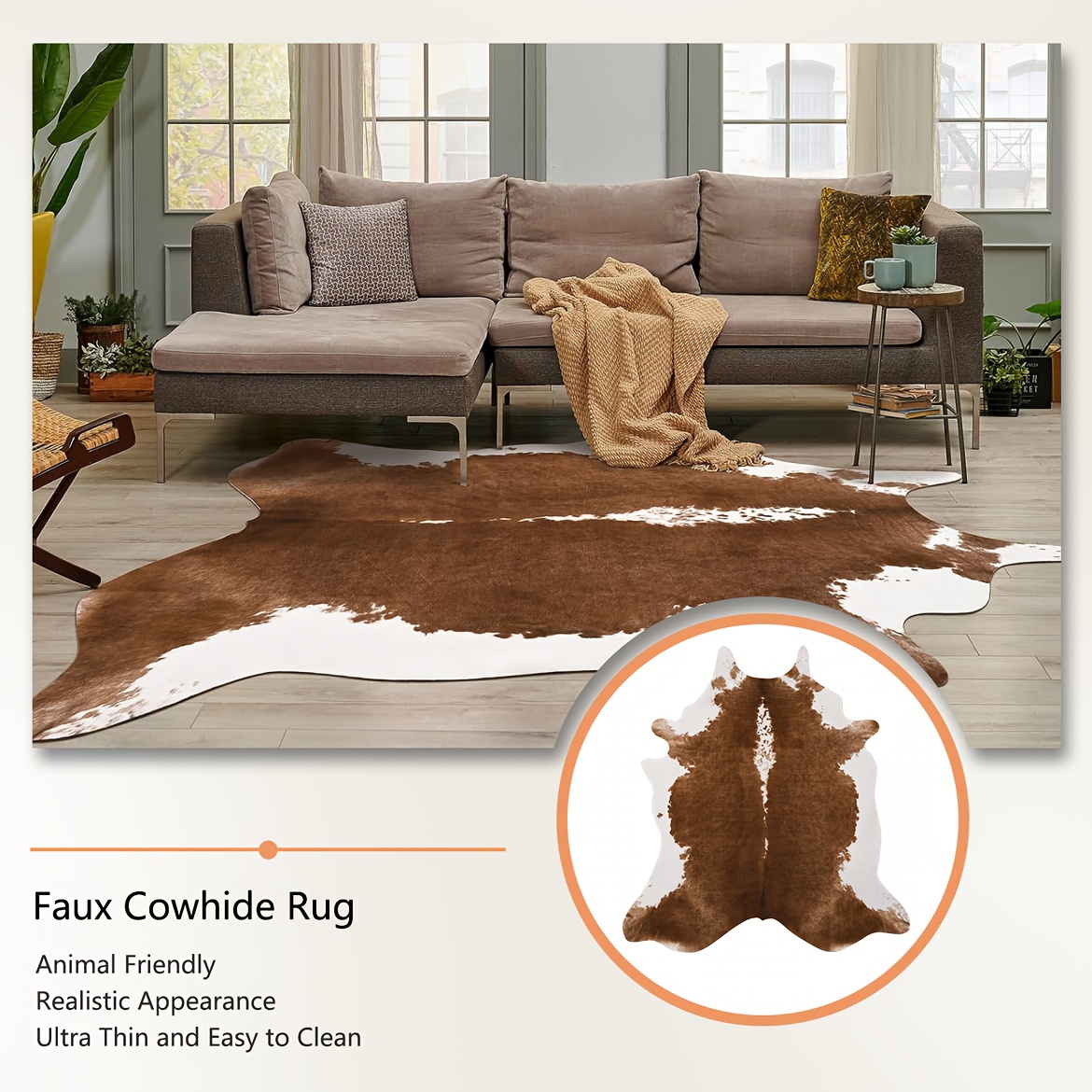 cowhide area rug 6 2 x 5 2 ft large cowhide rug living room - Temu